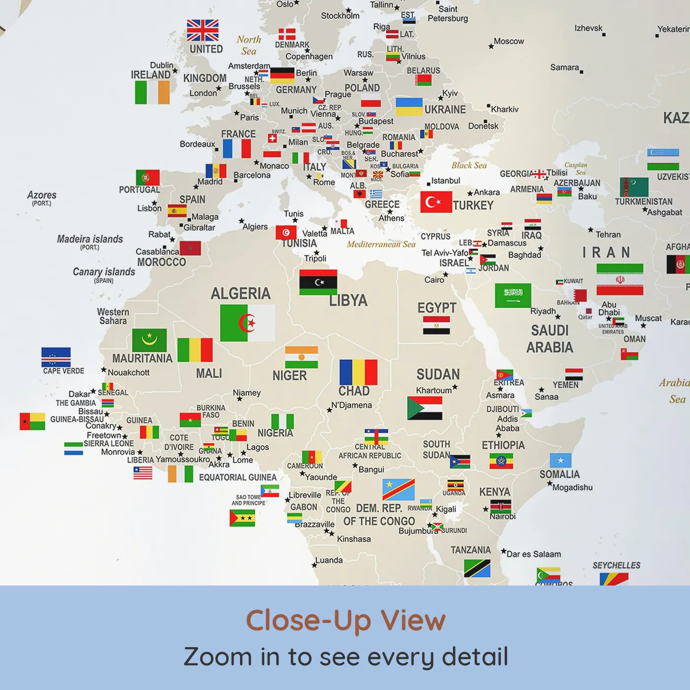 Close-up view of Whimsy Tots' Vintage World Explorer Map Wall Mural (Turn Their Room into a Grand, Old-World Adventure).Gender-Neutral