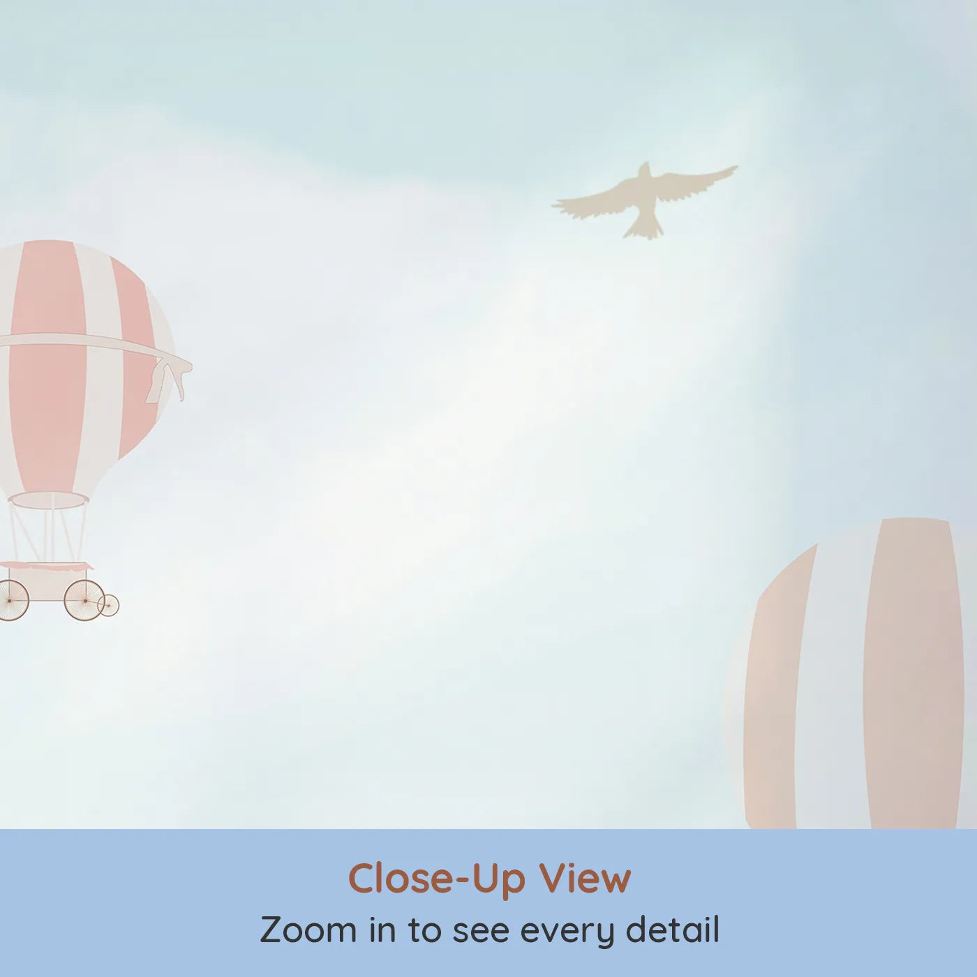 Close-up view of Whimsy Tots' Pink Blossom Sky Ride Wall Mural (Turn Their Room into a Romantic, High-Flying Dream).Best for Girls