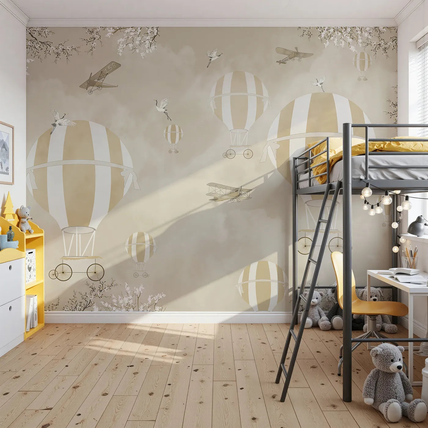 Front view of Whimsy Tots' Vintage Sky Blossoms Wall Mural