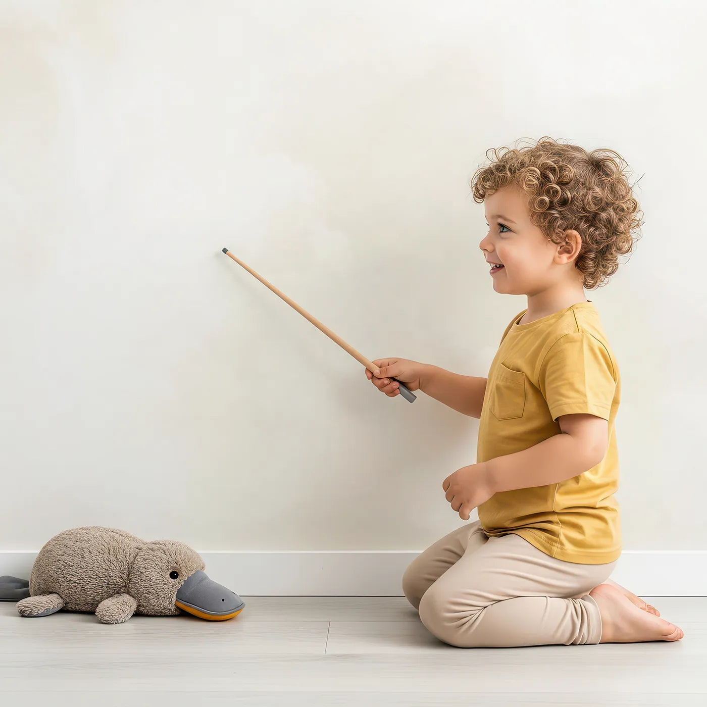 Child in front of Whimsy Tots Safari Friends on a Wire Wall Mural with animal, safari, cute, elephant, bear, panda, giraffe, cloud in design.