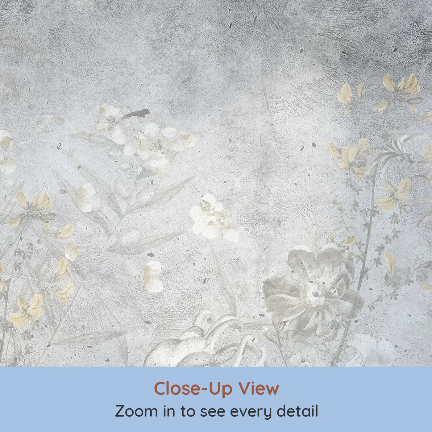 Close-up view of Whimsy Tots' Vintage Chinoiserie Wall Mural (Turn Their Room into an Elegant, Faded Garden).Gender-Neutral