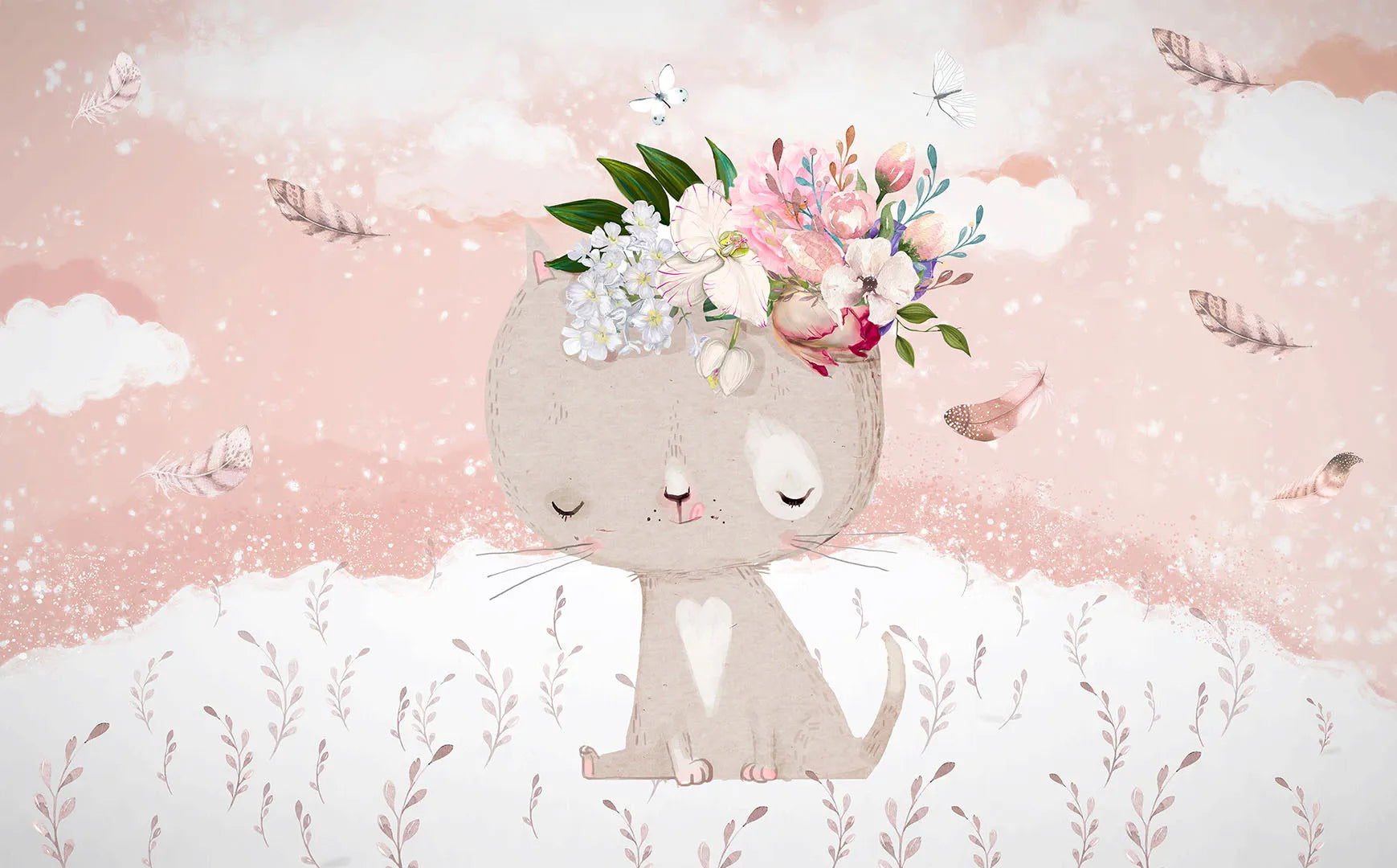 A Chic Kitty with a Crown of Flowers