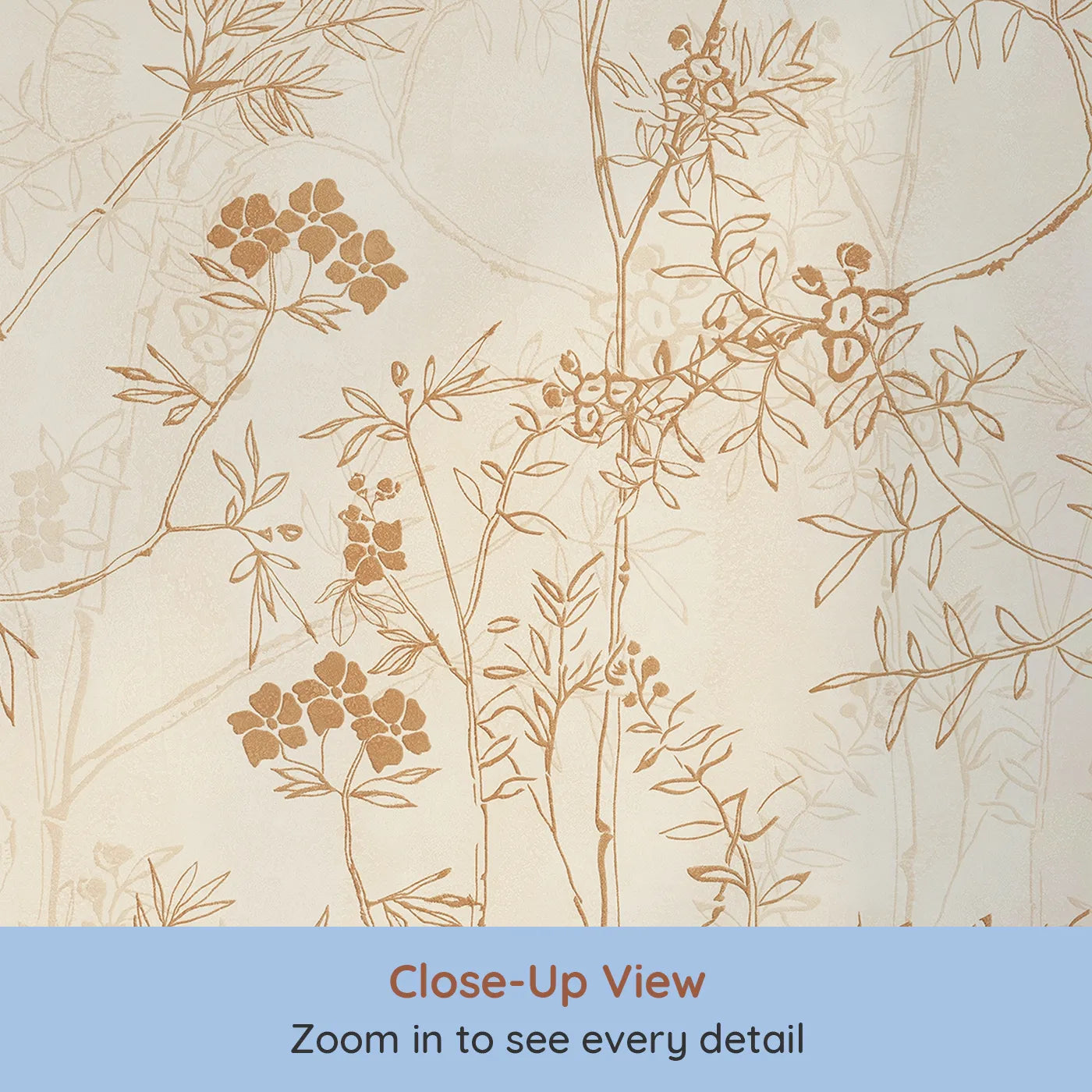 Close-up view of Whimsy Tots' Sepia Chinoiserie Wall Mural (Turn Their Room into an Elegant, Sun-Drenched Garden).Gender-Neutral