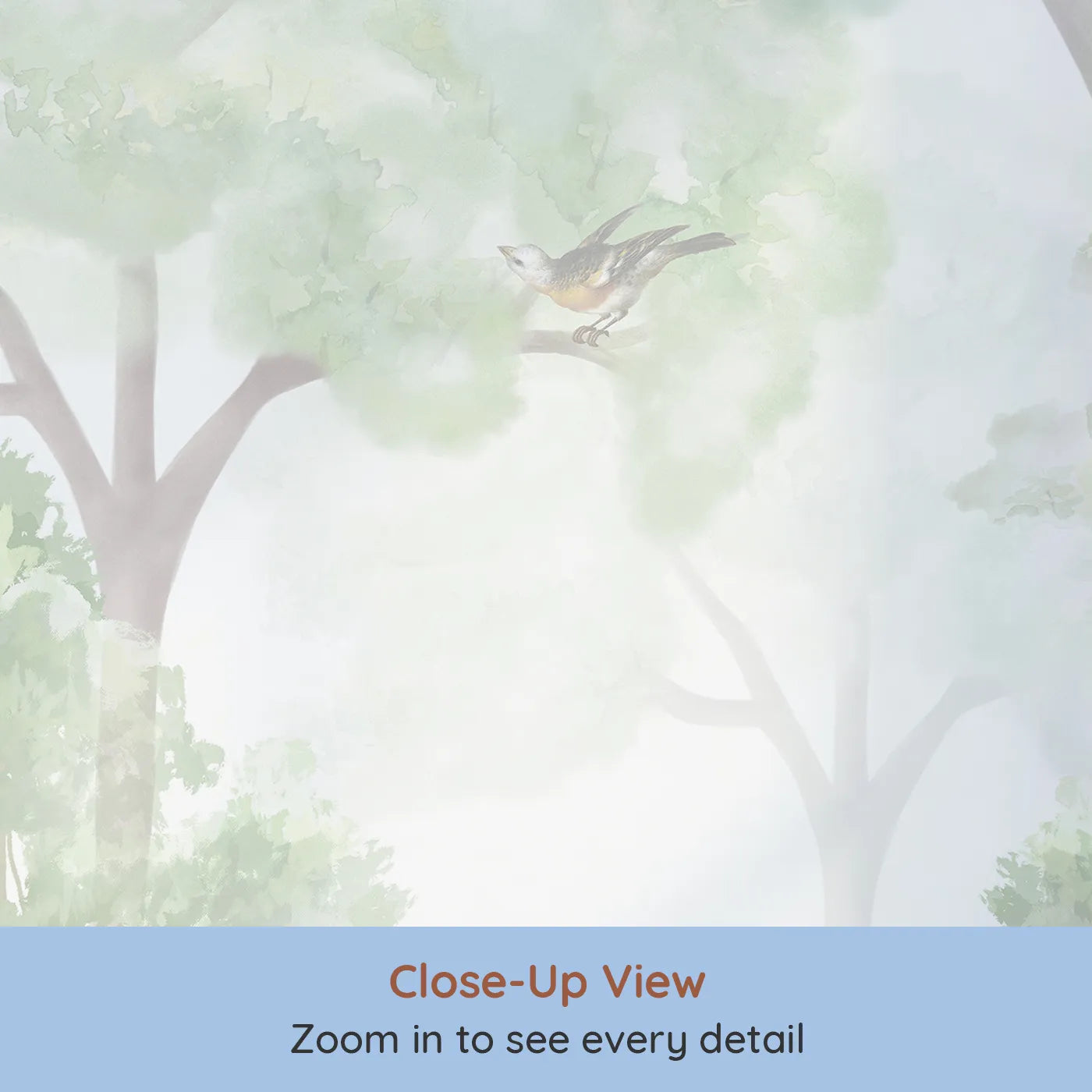 Close-up view of Whimsy Tots' Misty Wildflower Forest Wall Mural (Turn Their Room into an Ethereal, Enchanted Meadow).Gender-Neutral