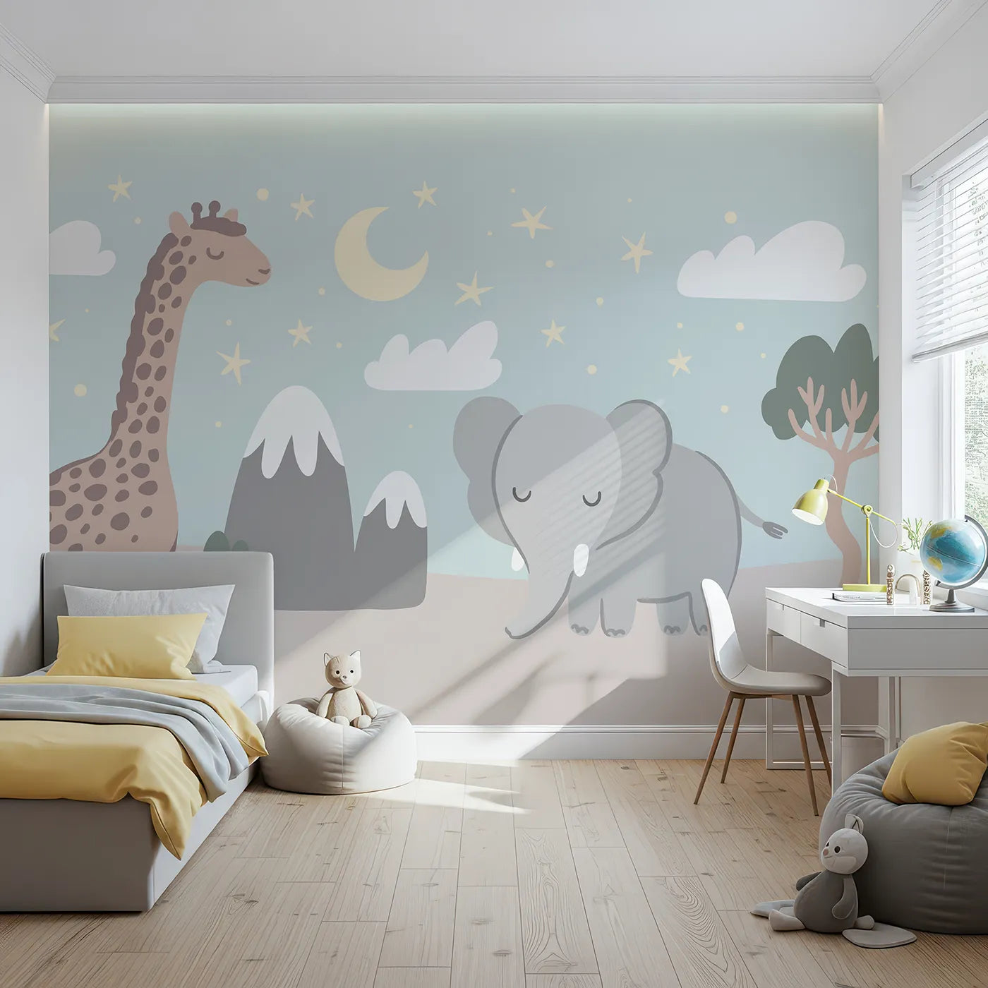 Front view of Whimsy Tots' Safari Night Wall Mural