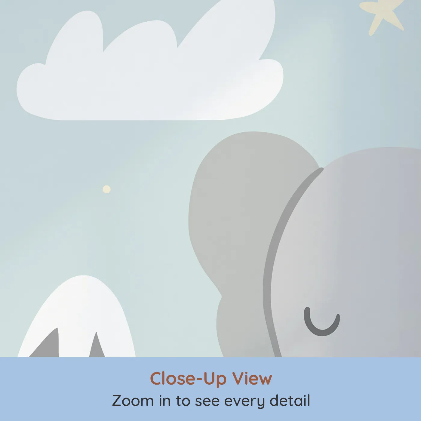 Close-up view of Whimsy Tots' Safari Night Wall Mural (Turn Their Room into a Gentle, Starry African Night).Gender-Neutral