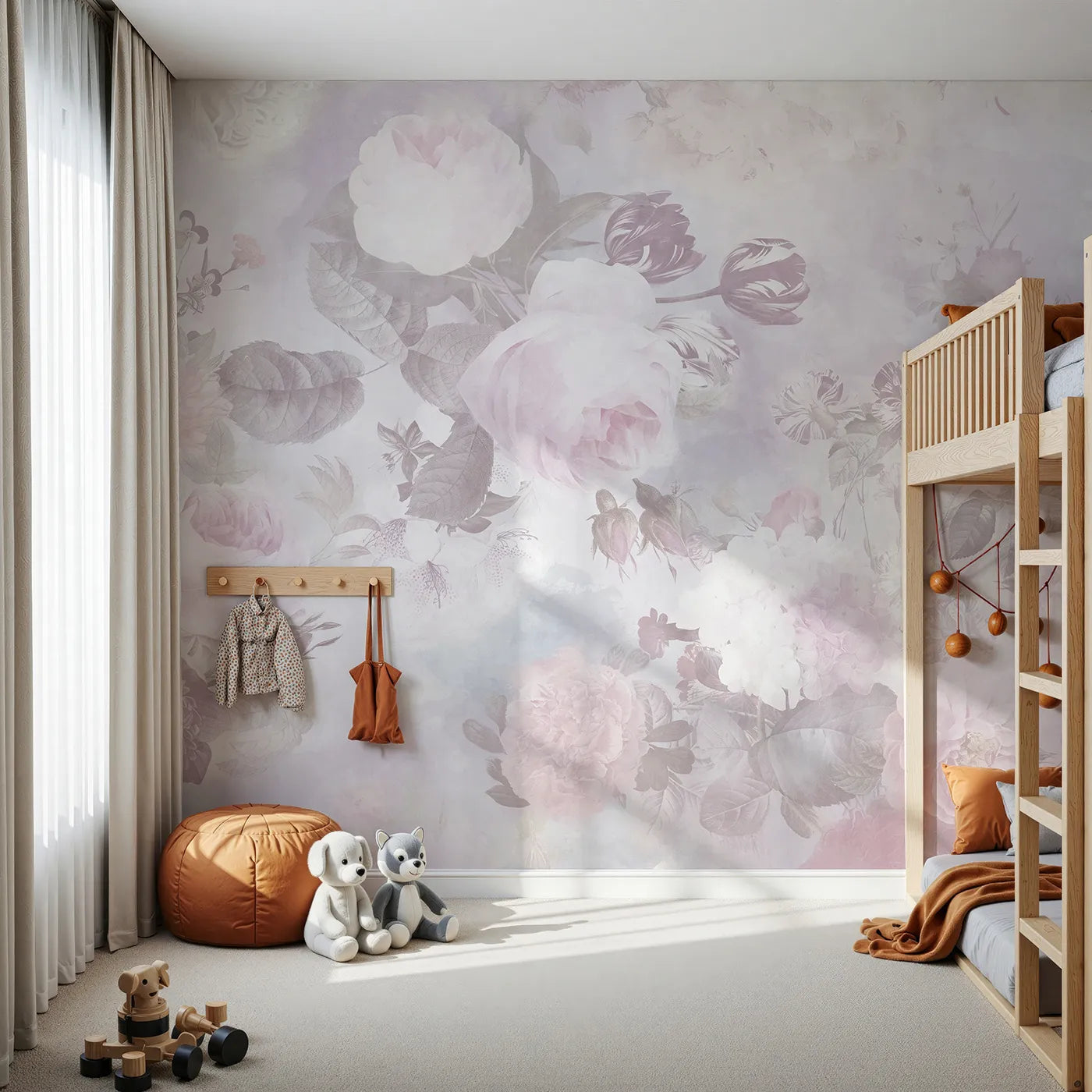 Front view of Whimsy Tots' Vintage Floral Dream Wall Mural