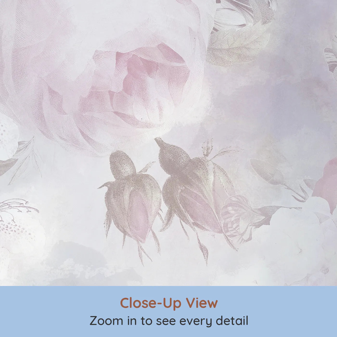 Close-up view of Whimsy Tots' Vintage Floral Dream Wall Mural (Turn Their Room into a Garden of Faded, Romantic Flowers).Best for Girls