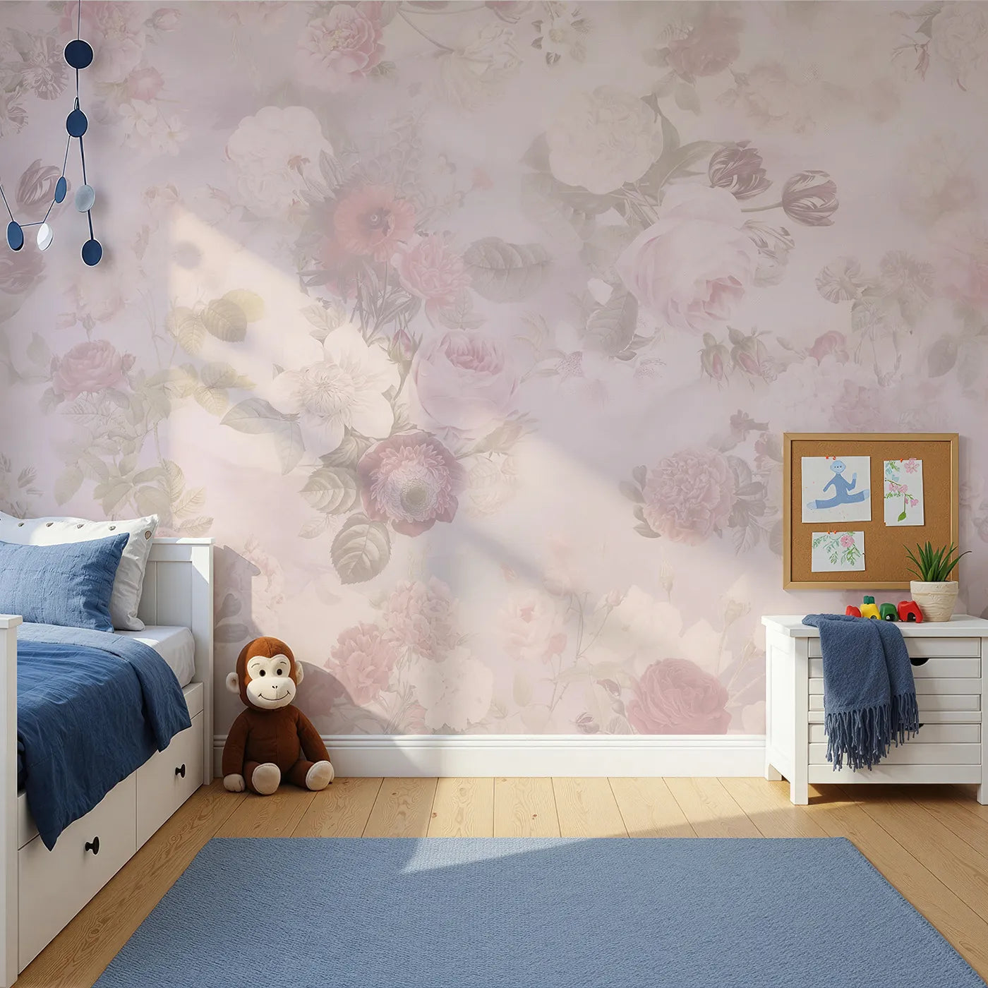 Front view of Whimsy Tots' Vintage Floral Romance Wall Mural