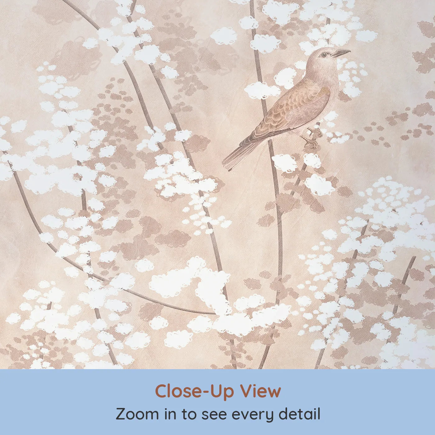 Close-up view of Whimsy Tots' Sepia Blossom Meadow Wall Mural (Turn Their Room into a Field of Vintage, Painted Flowers).Gender-Neutral