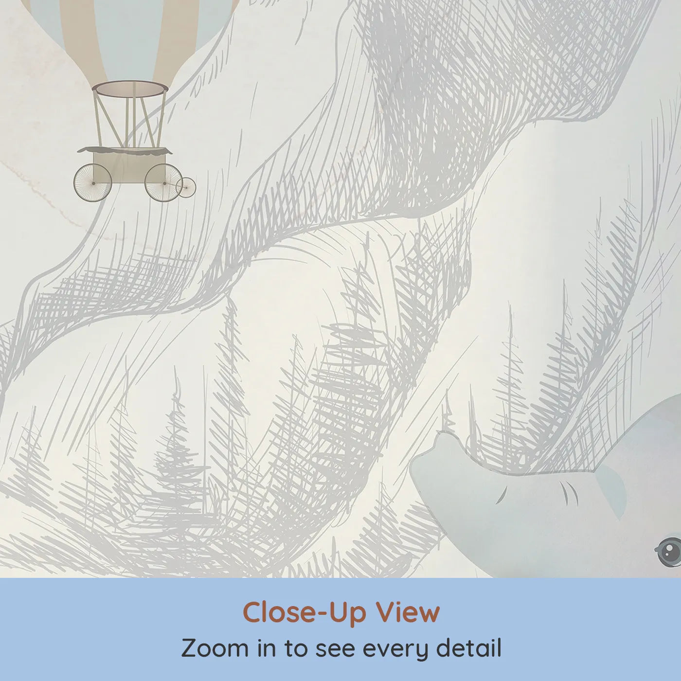 Close-up view of Whimsy Tots' Safari Aviator Club Wall Mural (Turn Their Room into the Sweetest, High-Flying Adventure).Gender-Neutral