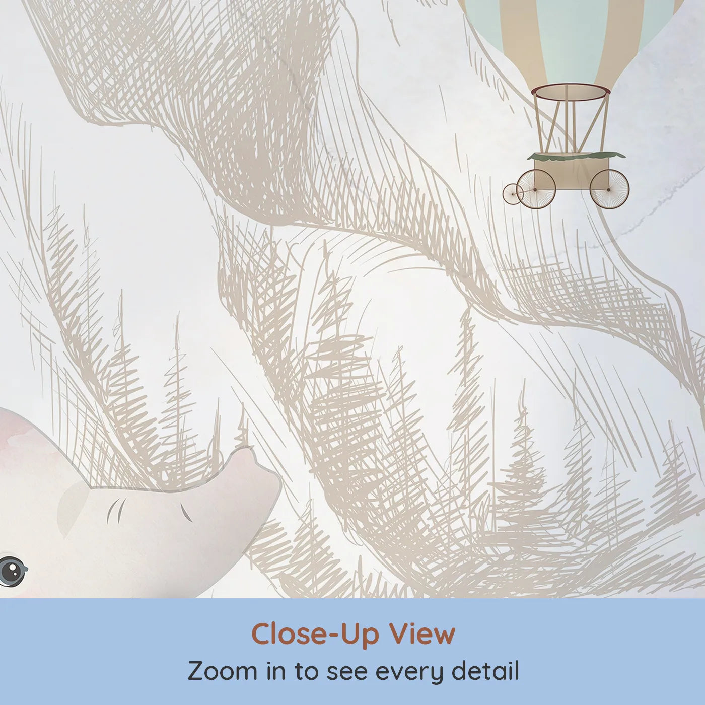 Close-up view of Whimsy Tots' Safari Sketch Adventure Wall Mural (Turn Their Room into a Page from an Explorer's Journal).Gender-Neutral