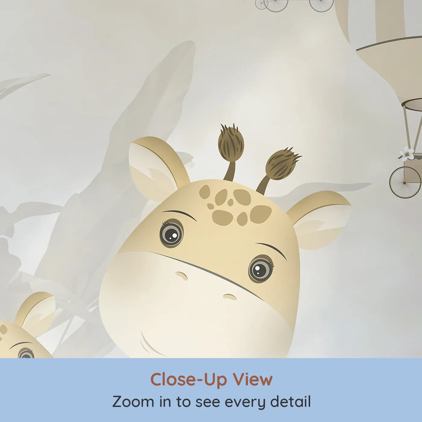 Close-up view of Whimsy Tots' Safari Explorer Club Wall Mural (Turn Their Room into a High-Flying Jungle Adventure).Gender-Neutral