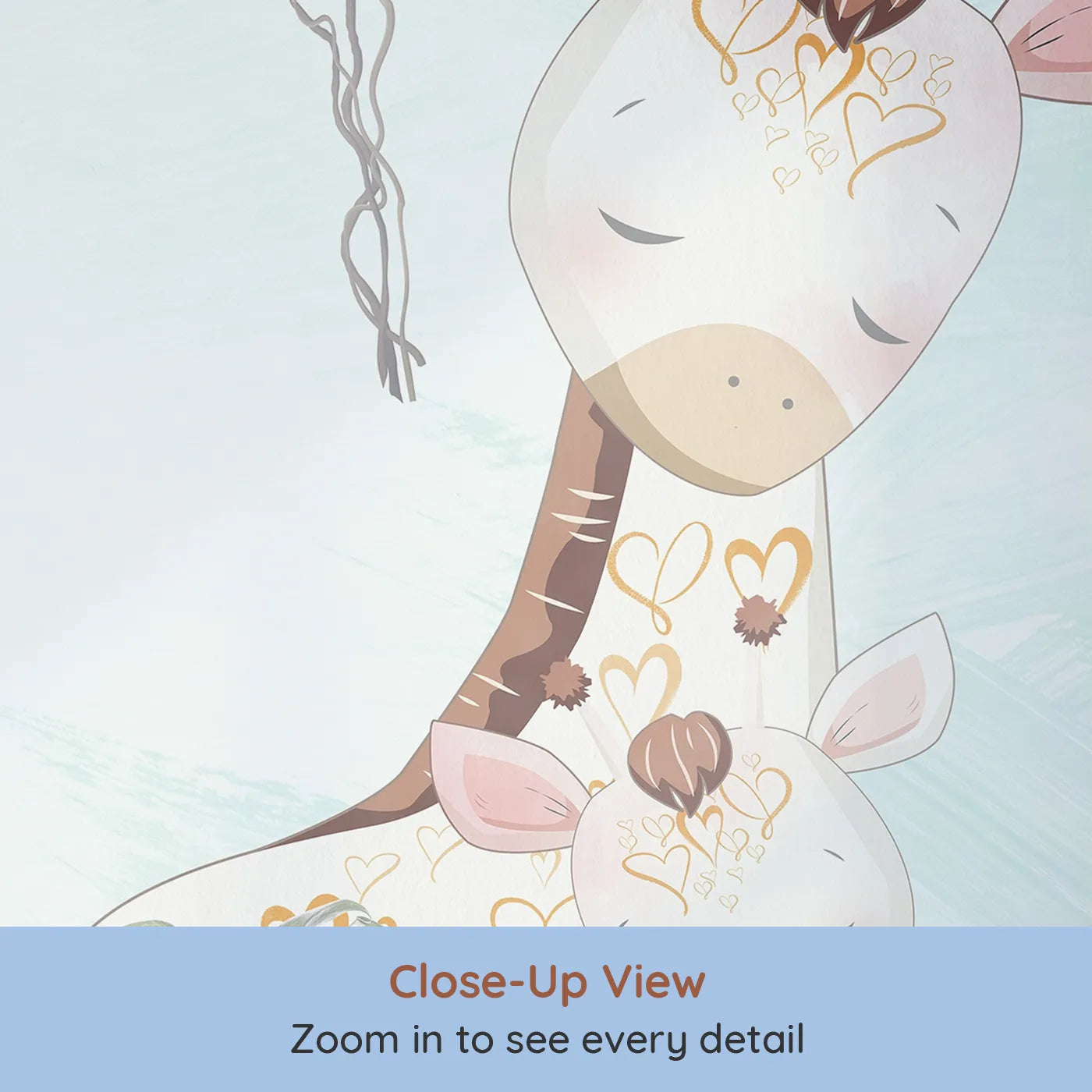 Close-up view of Whimsy Tots' Jungle Friends Gathering Wall Mural (Turn Their Room into a Sweet and Gentle Safari Scene).Gender-Neutral