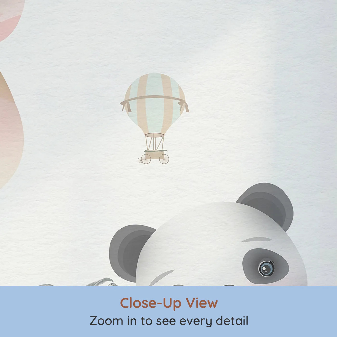 Close-up view of Whimsy Tots' Pink Safari Sky Wall Mural (Turn Their Room into a High-Flying Jungle Party).Best for Girls