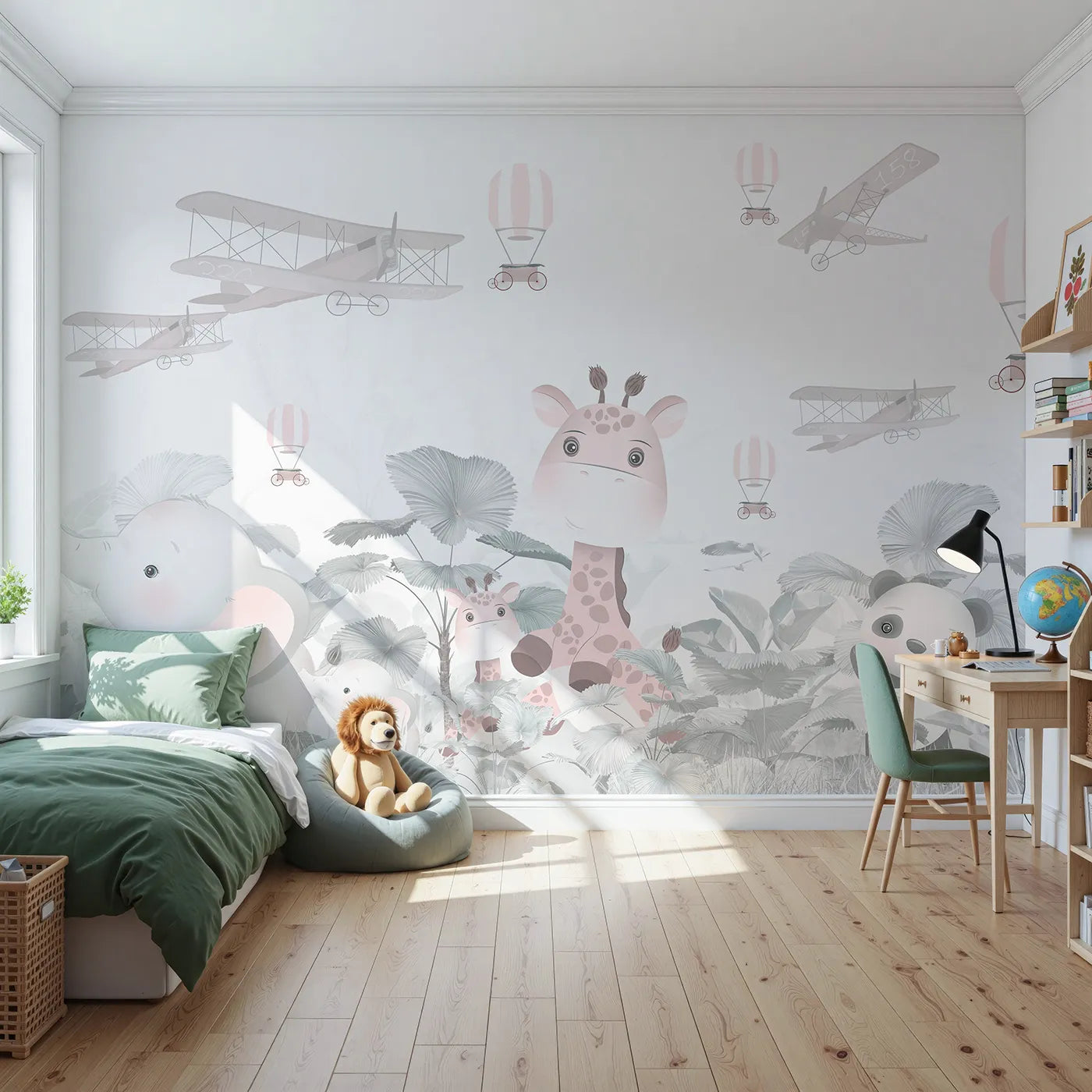 Front view of Whimsy Tots' Pink Safari Aviators Wall Mural