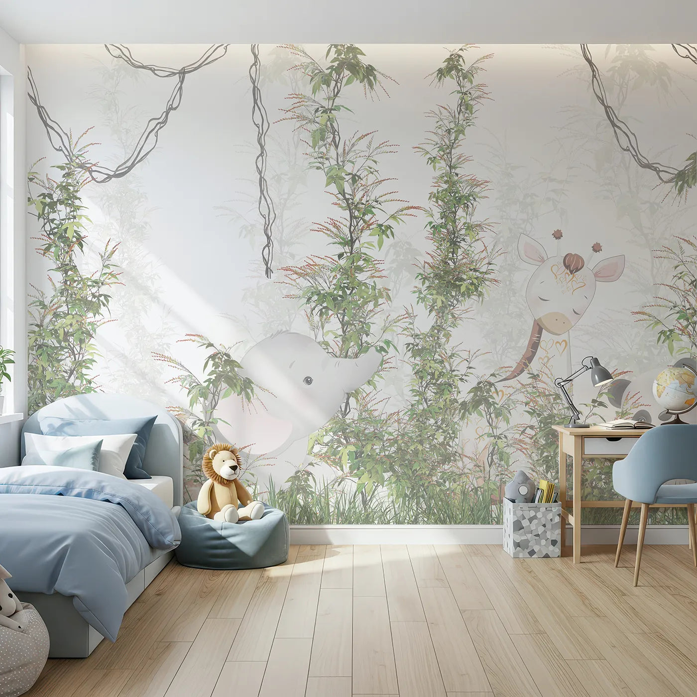 Front view of Whimsy Tots' Jungle Thicket Wall Mural