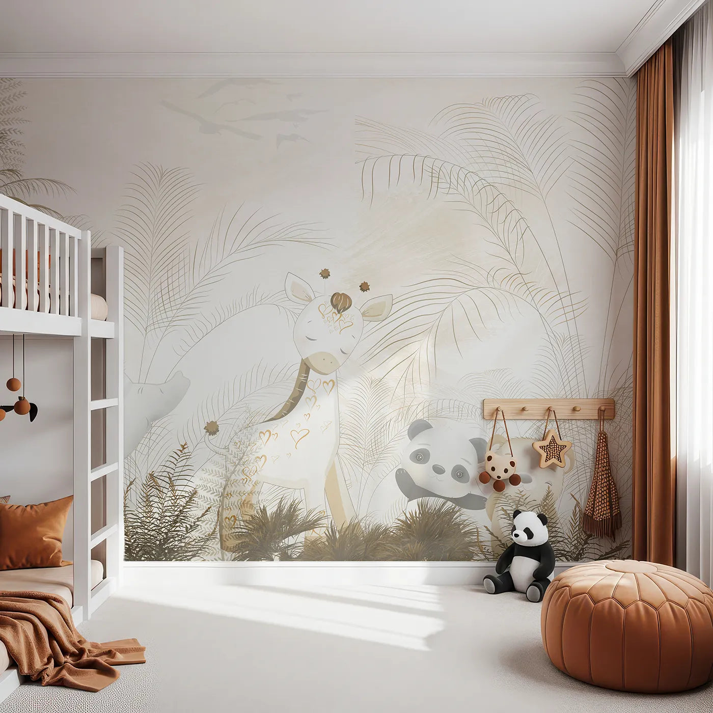 Front view of Whimsy Tots' Golden Safari Hideaway Wall Mural