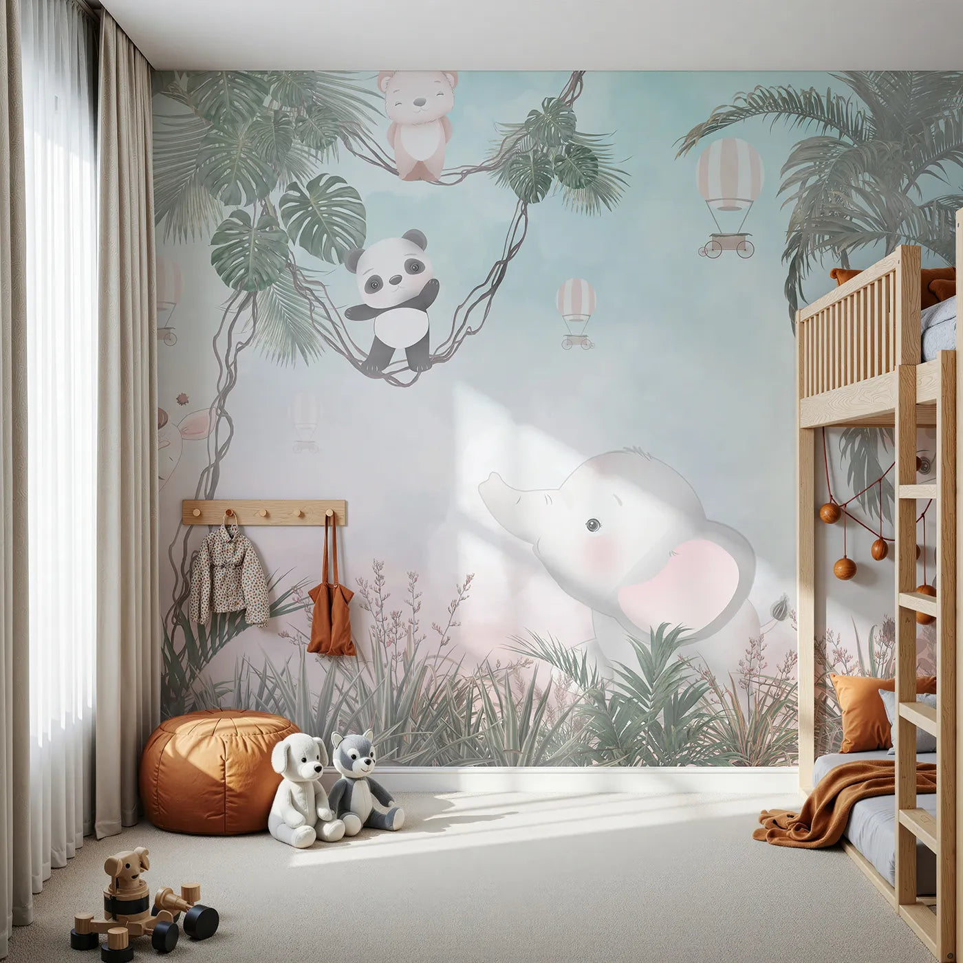 Front view of Whimsy Tots' Pastel Safari Sky Party Wall Mural