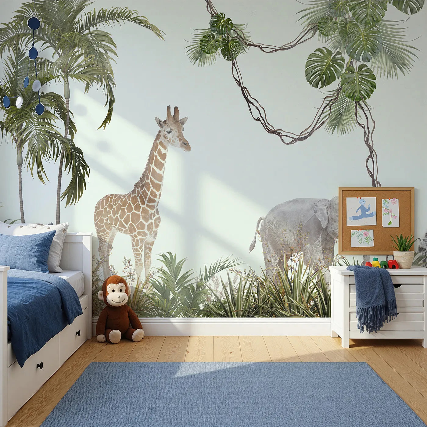Front view of Whimsy Tots' Realistic Safari Stroll Wall Mural