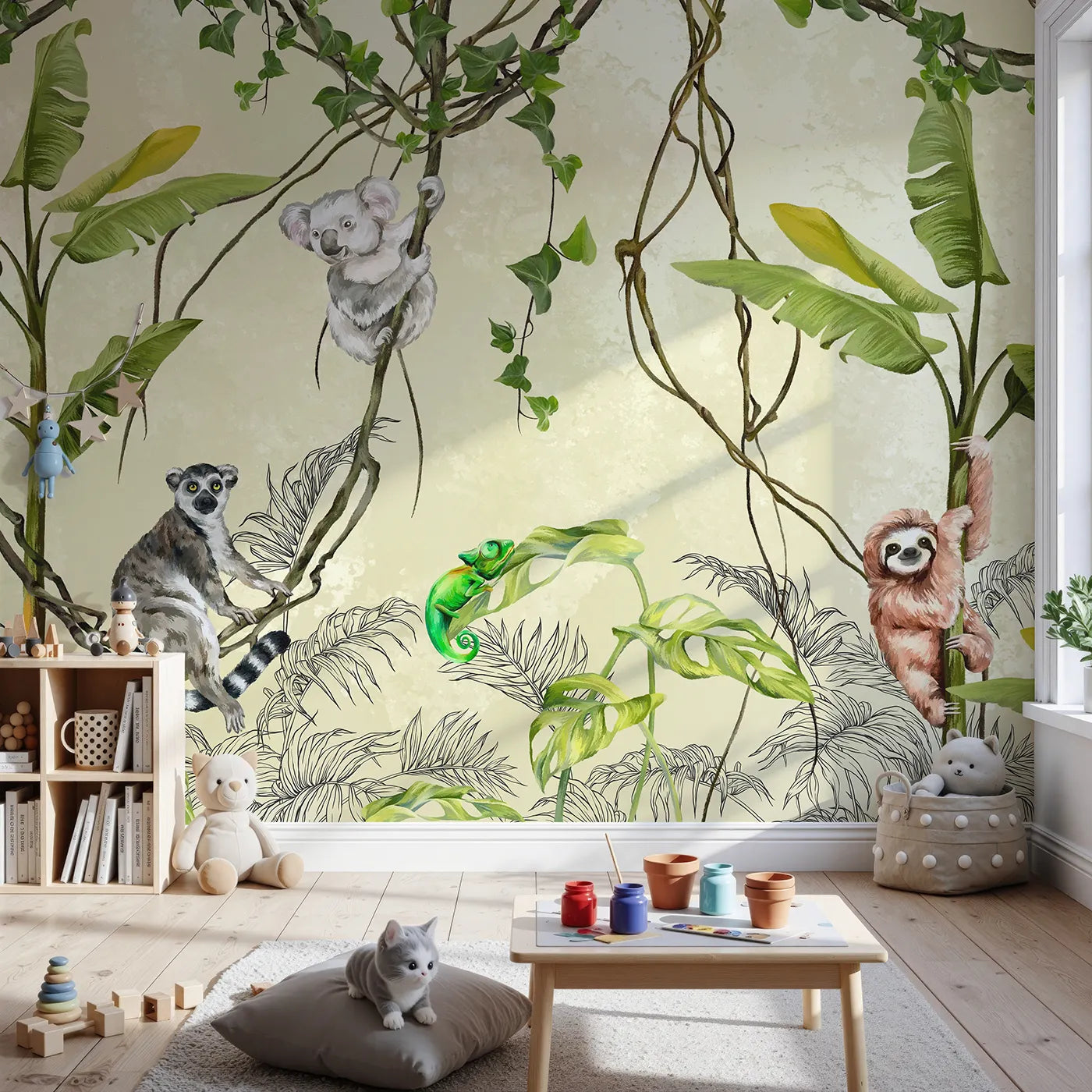 Front view of Whimsy Tots' Jungle Vine Friends Wall Mural