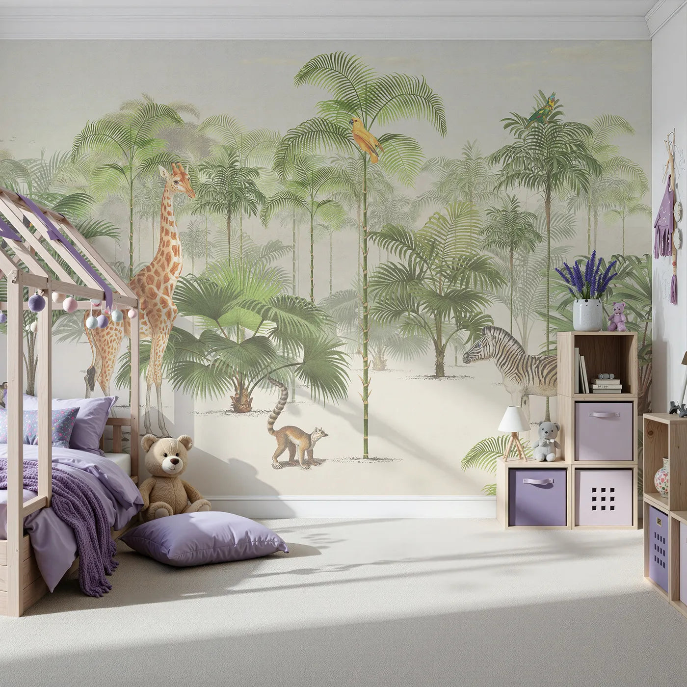 Front view of Whimsy Tots' Vintage Jungle Panorama Wall Mural