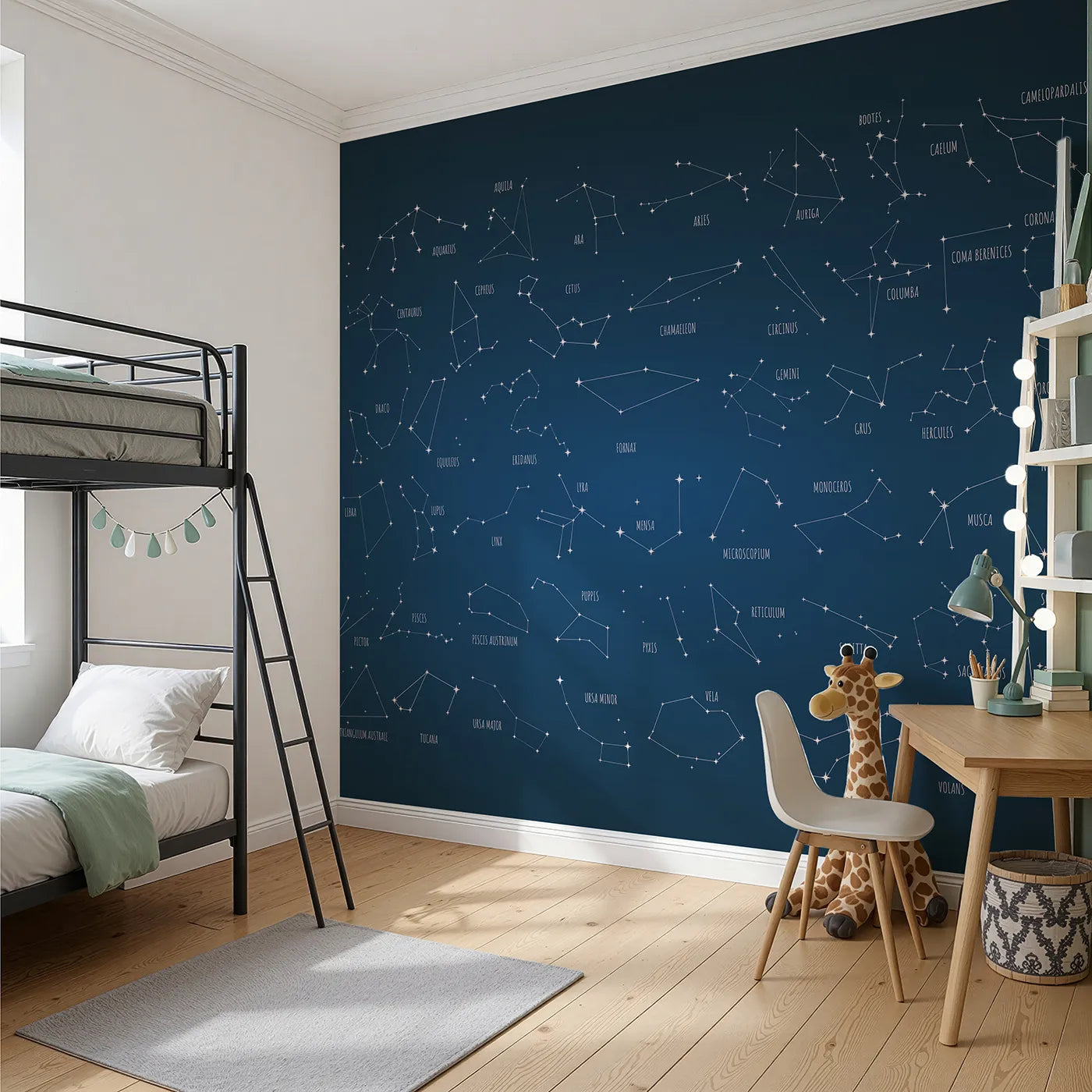 Angled view of Whimsy Tots' Constellation Chart Wall Mural (Turn Their Room into a Celestial Observatory).Gender-Neutral
