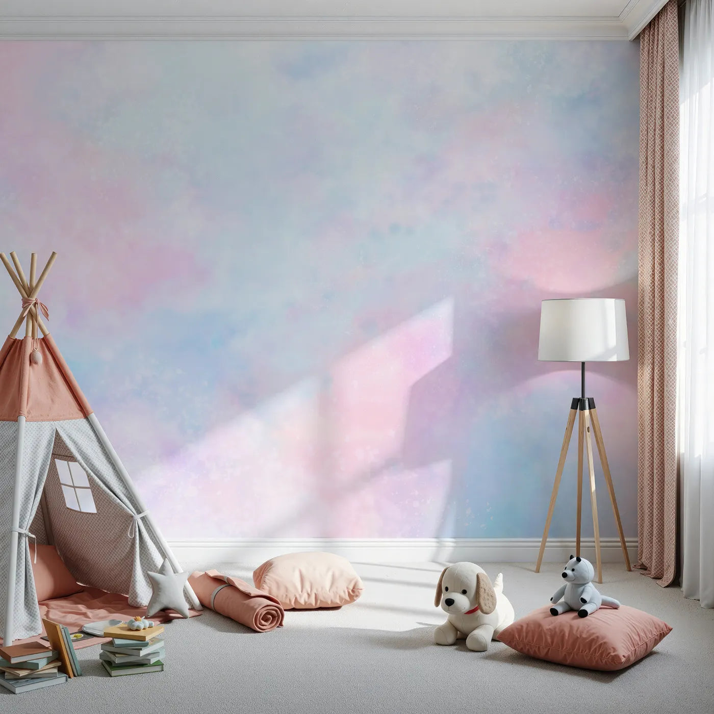 Front view of Whimsy Tots' Pastel Galaxy Cloud Wall Mural