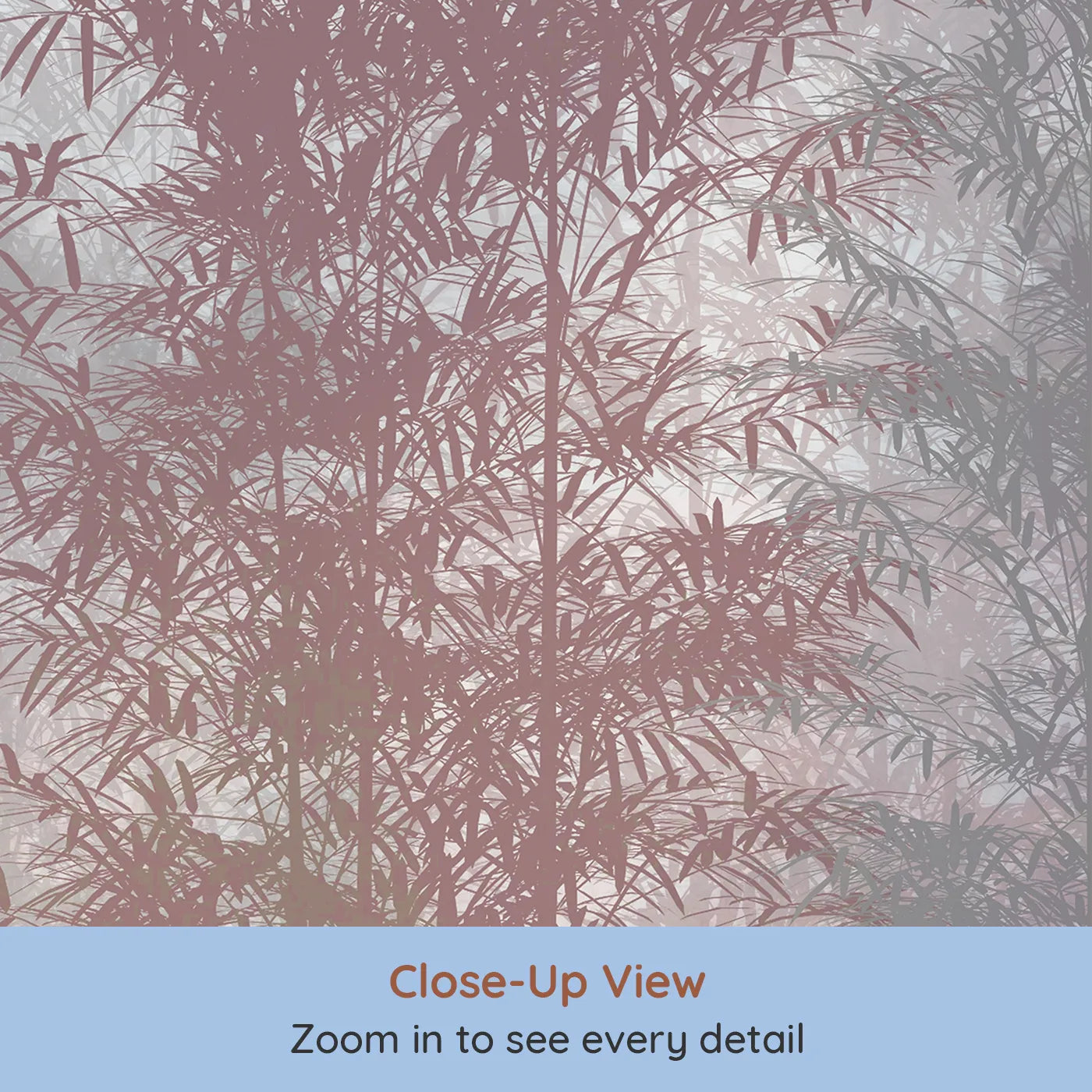 Close-up view of Whimsy Tots' Misty Rose Gold Forest Wall Mural (Turn Their Room into a Dreamy, Ethereal Woodland).Gender-Neutral