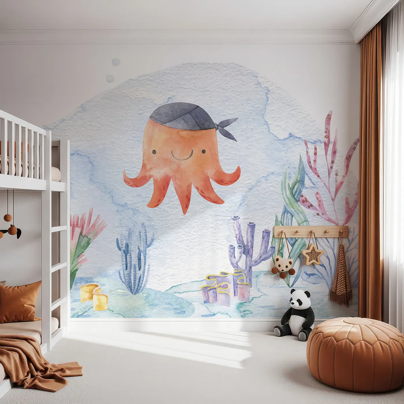 Front view of Whimsy Tots' Pirate Octopus Wall Mural