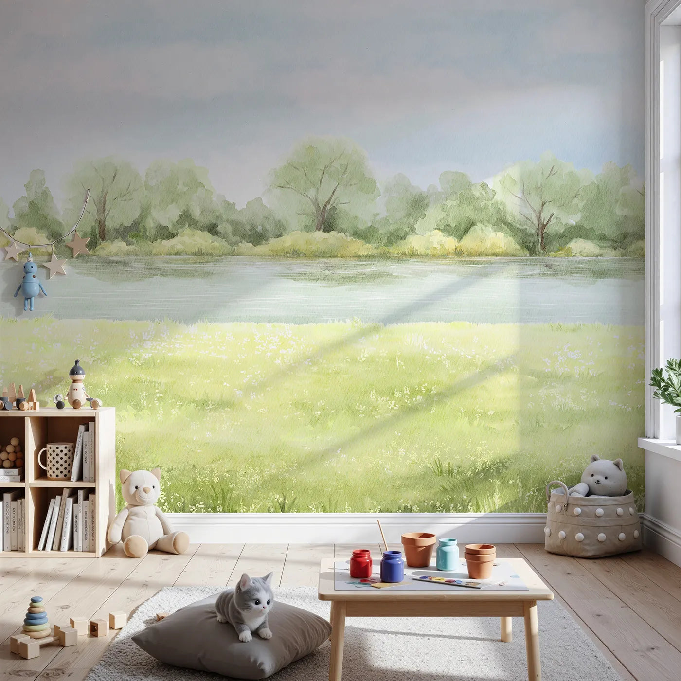 Front view of Whimsy Tots' Summer Meadow Wall Mural