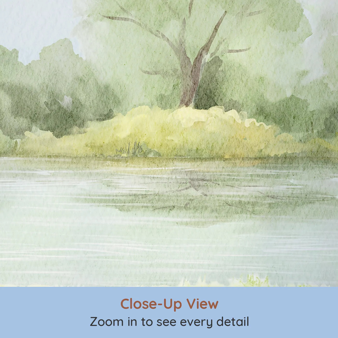 Close-up view of Whimsy Tots' Peaceful Riverbank Wall Mural (Turn Their Room into a Serene, Sunlit Waterside Escape).Gender-Neutral