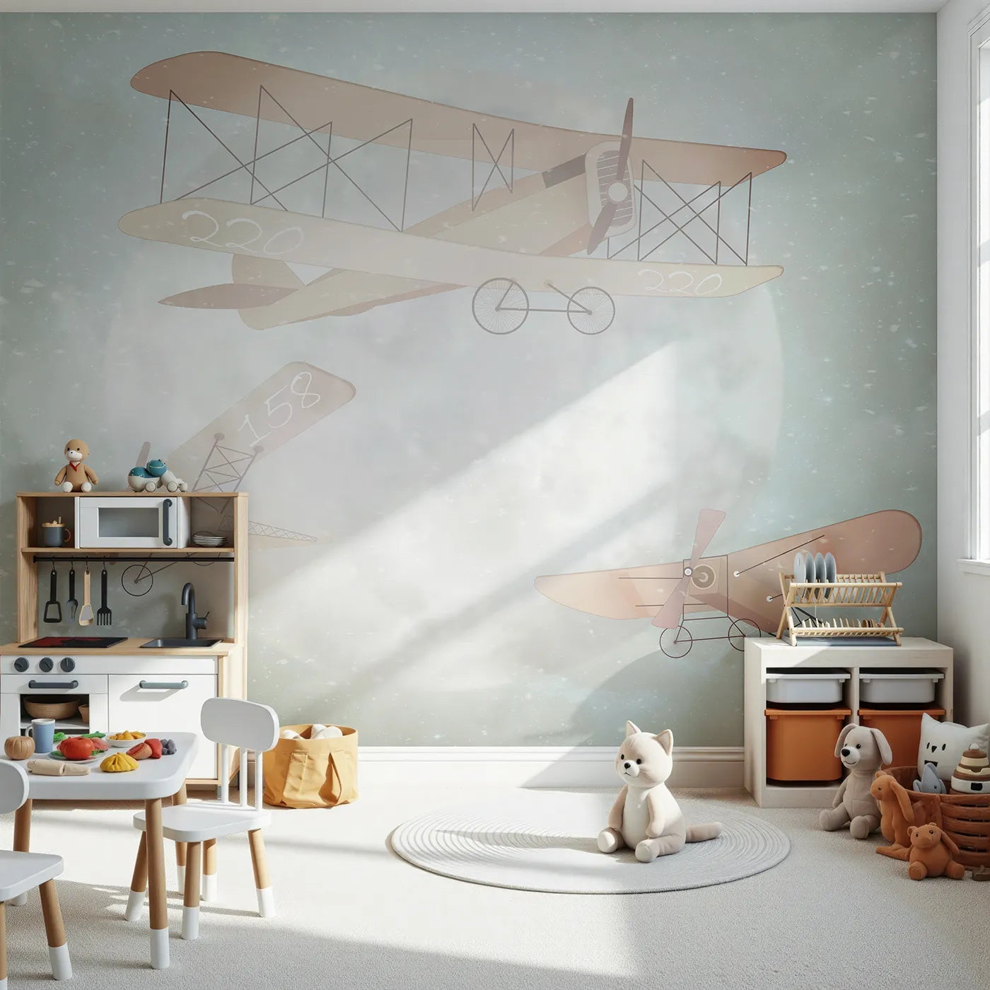 Front view of Whimsy Tots' Moonlit Aviators Wall Mural
