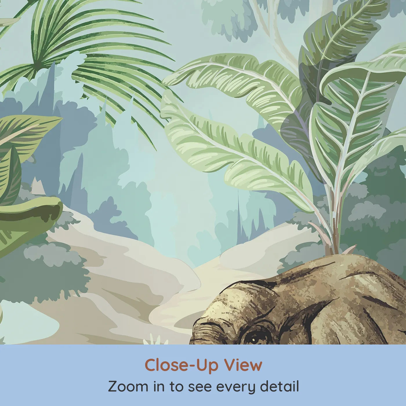 Close-up view of Whimsy Tots' Vintage Safari Panorama Wall Mural (Turn Their Room into a Classic, Grand Jungle Scene).Gender-Neutral