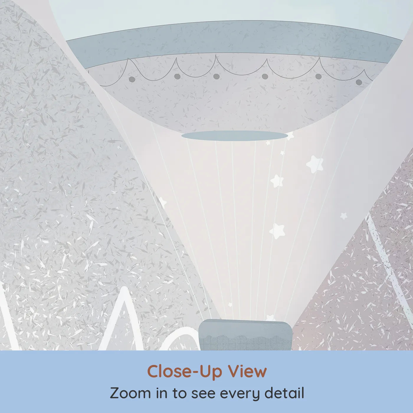 Close-up view of Whimsy Tots' Textured Mountain Air Show Wall Mural (Turn Their Room into a Modern, Mountaintop Adventure).Gender-Neutral