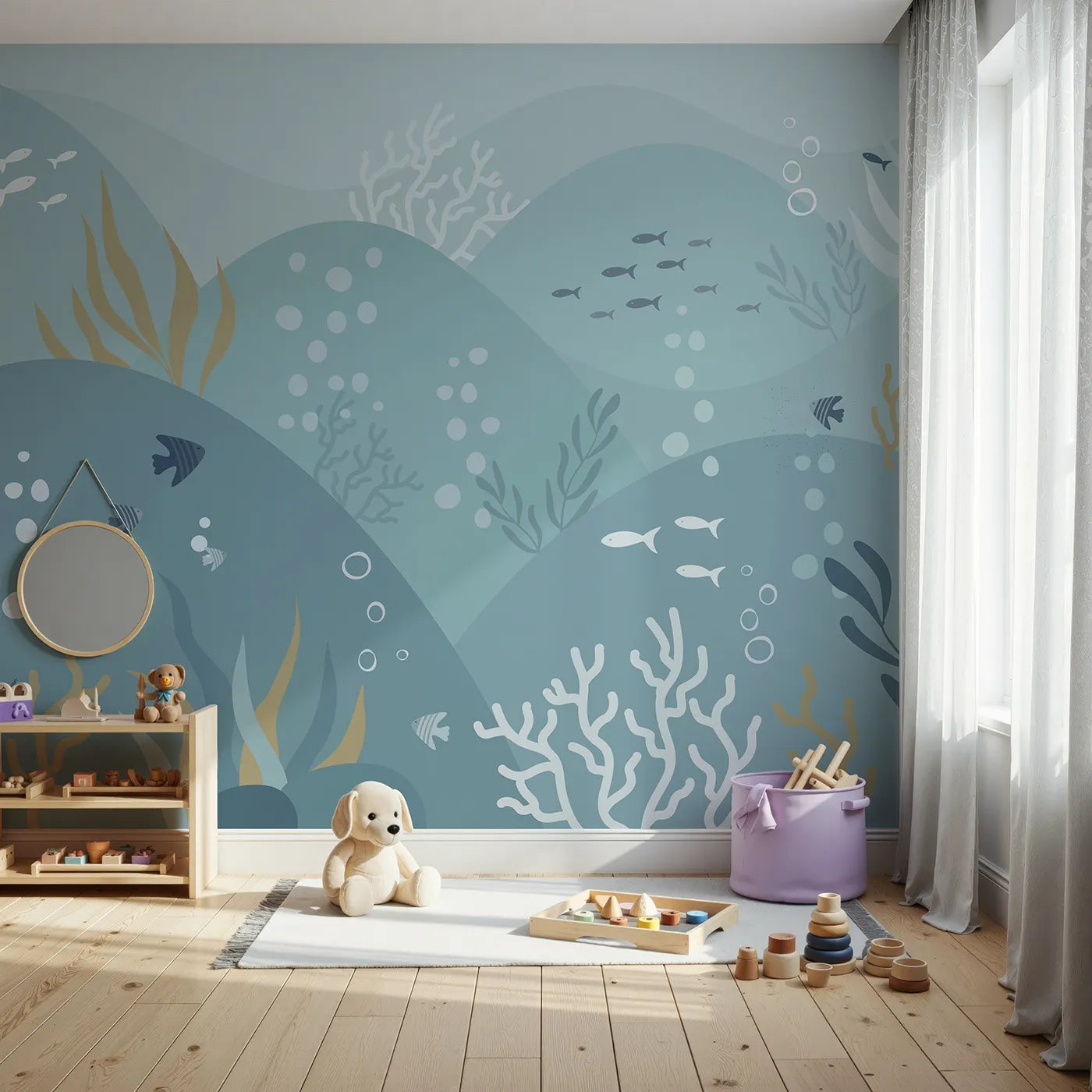 Front view of Whimsy Tots' Abstract Ocean Floor Wall Mural