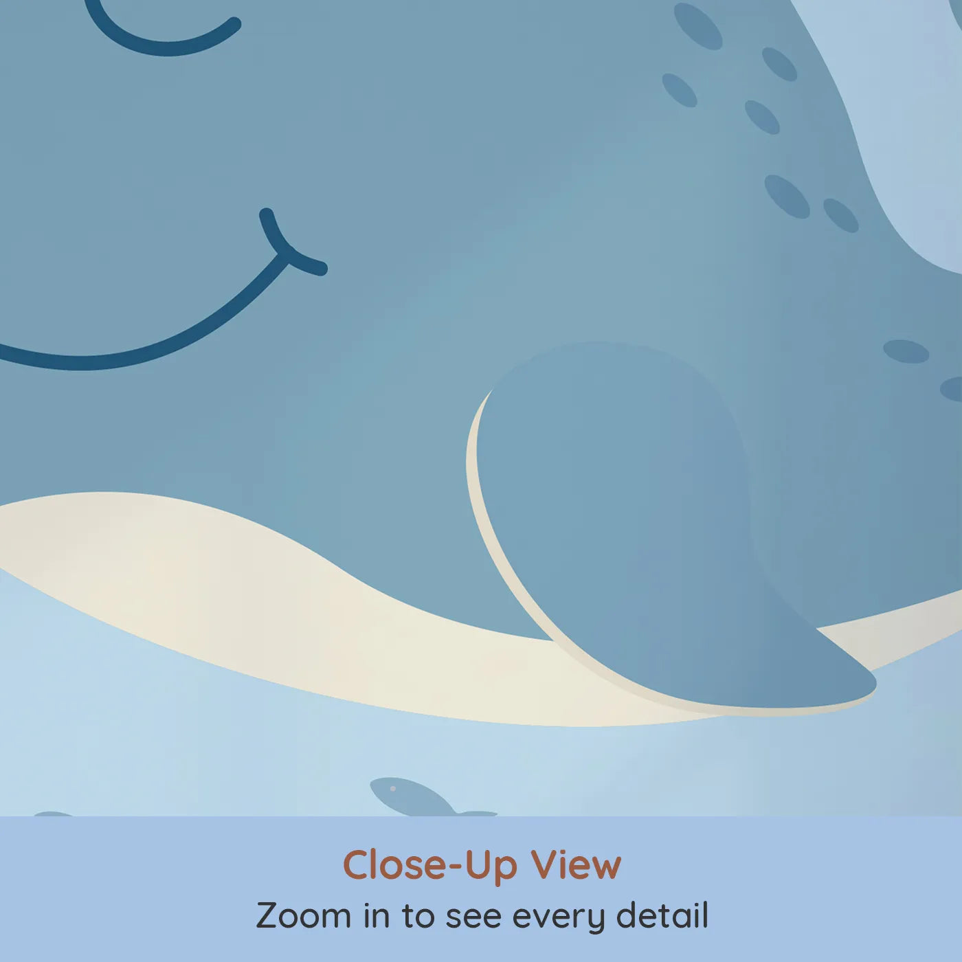 Close-up view of Whimsy Tots' Happy Whale and Friends Wall Mural (Turn Their Room into the Sweetest, Happiest Ocean Scene).Gender-Neutral