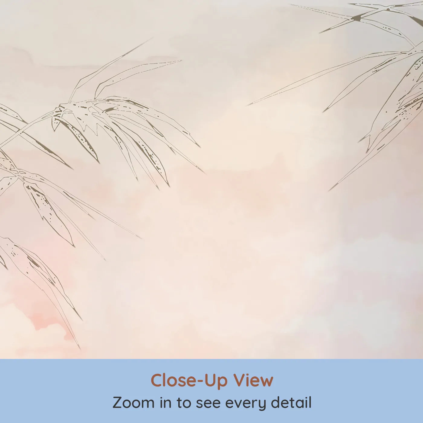Close-up view of Whimsy Tots' Sunset Bamboo Sketch Wall Mural (Turn Their Room into a Dreamy, Painted Sunset).Gender-Neutral