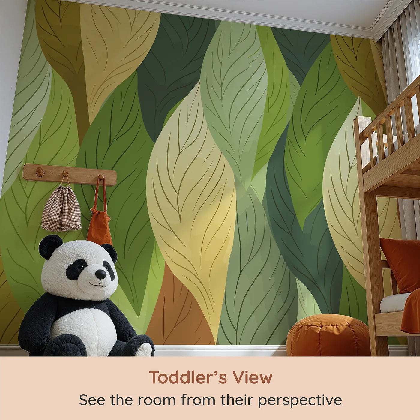 Whimsy Tots Autumn Leaves Pattern Wall Mural (Turn Their Room into a Cascade of Colorful Fall Leaves) from your child's view.Gender-Neutral