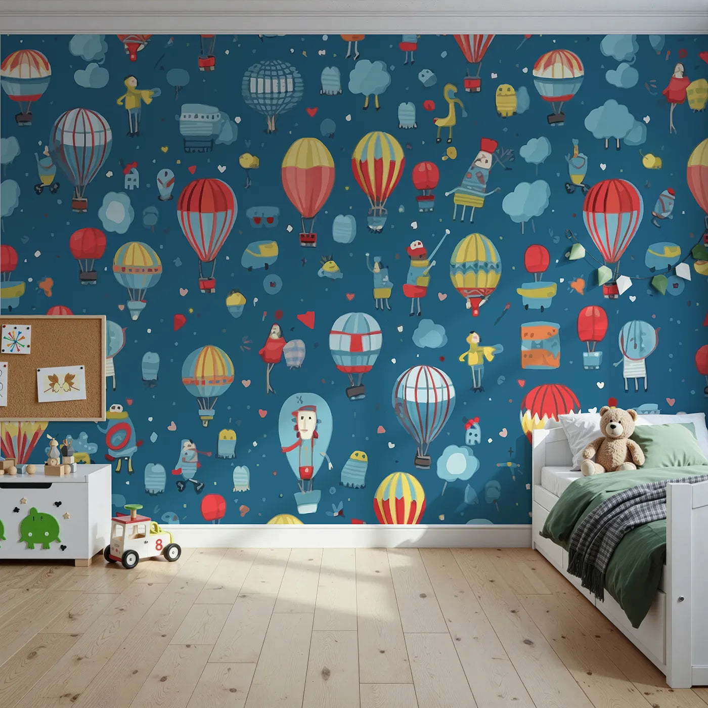 Front view of Whimsy Tots' Hot Air Balloon Festival Wall Mural