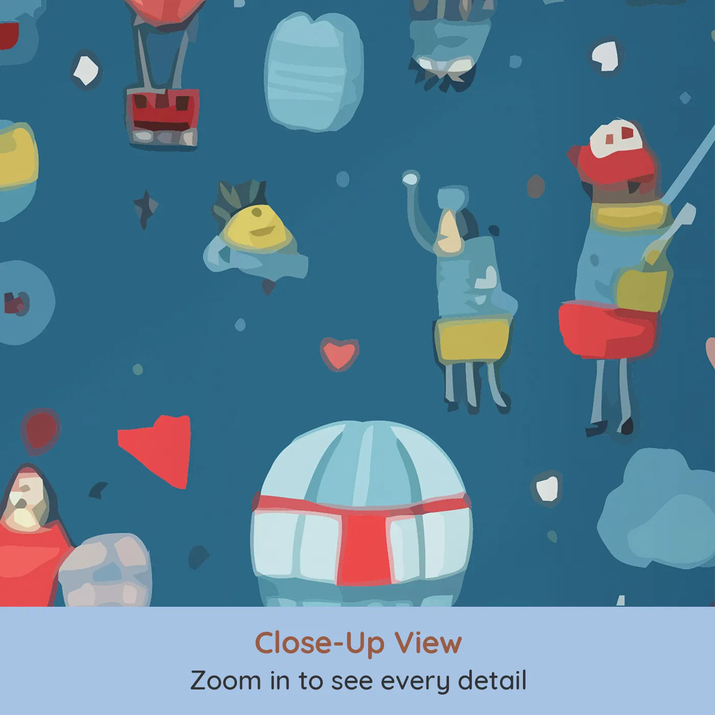 Close-up view of Whimsy Tots' Hot Air Balloon Festival Wall Mural (Turn Their Room into a Sky Full of Whimsical Adventure).Gender-Neutral