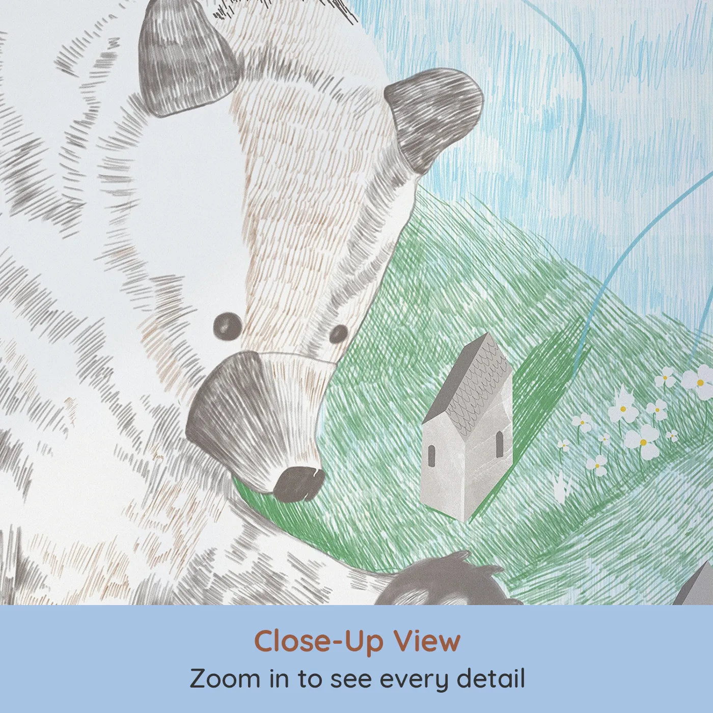 Close-up view of Whimsy Tots' Giant Bear and Kites Wall Mural (Turn Their Room into a Whimsical, Gentle Dreamscape).Gender-Neutral