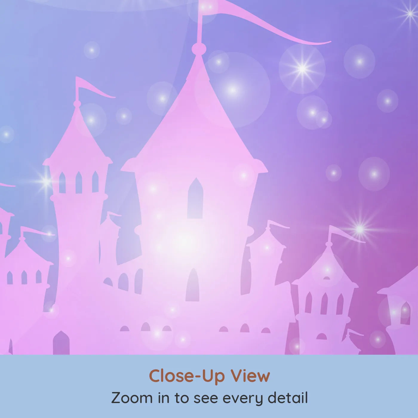 Close-up view of Whimsy Tots' Sparkling Cloud Castle Wall Mural (Turn Their Room into a Glowing, Magical Fairytale Kingdom).Best for Girls