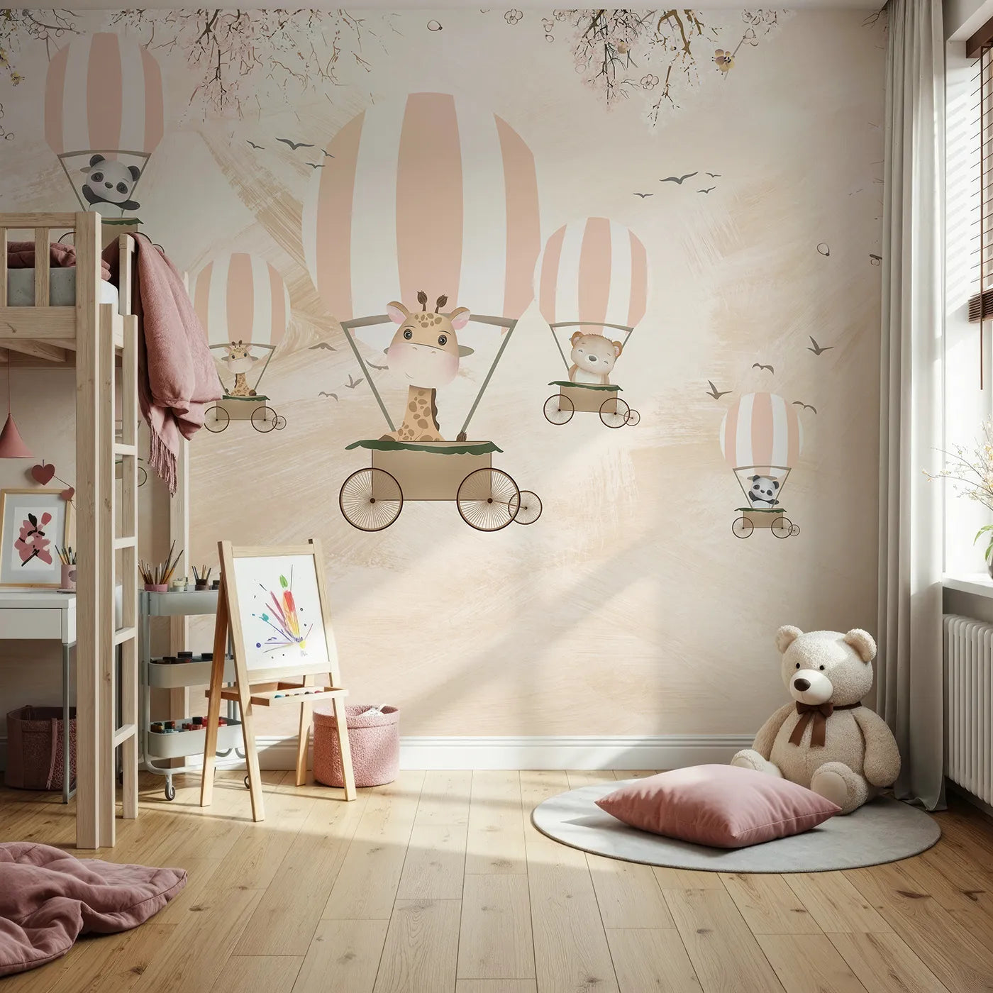 Front view of Whimsy Tots' Safari Balloon Party Wall Mural