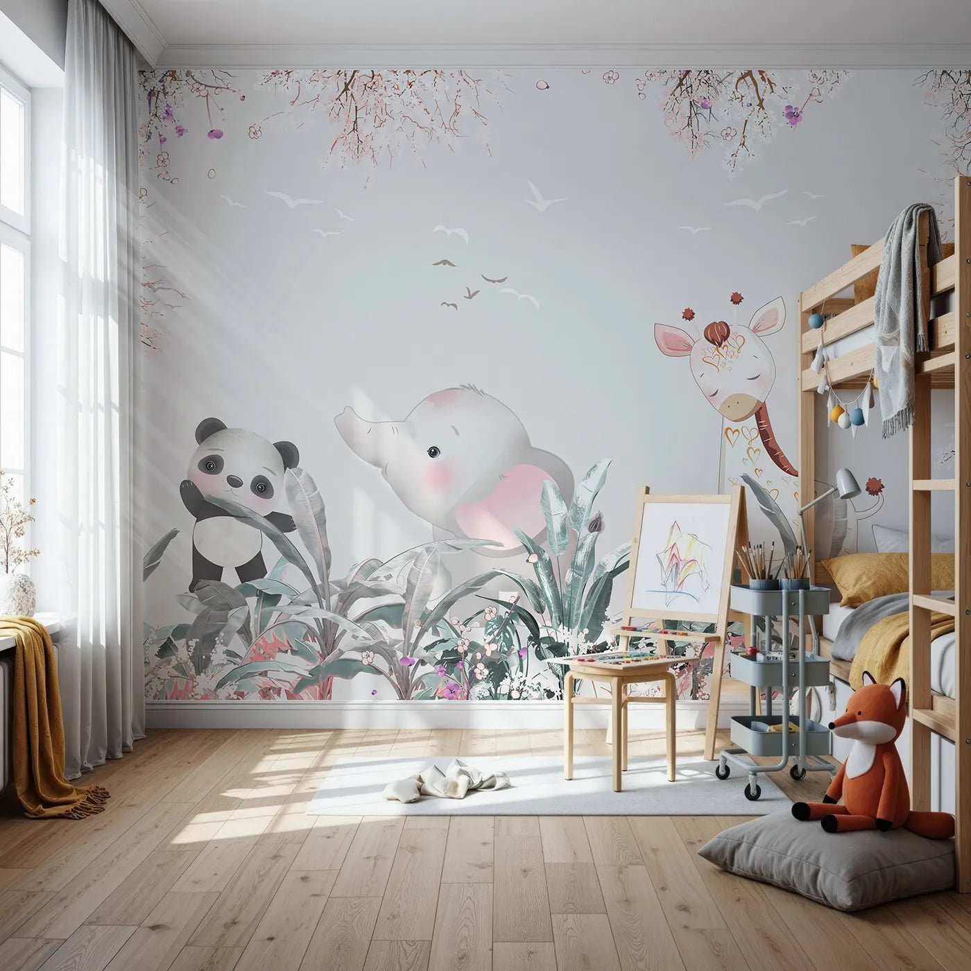 Front view of Whimsy Tots' Jungle Friends Party Wall Mural