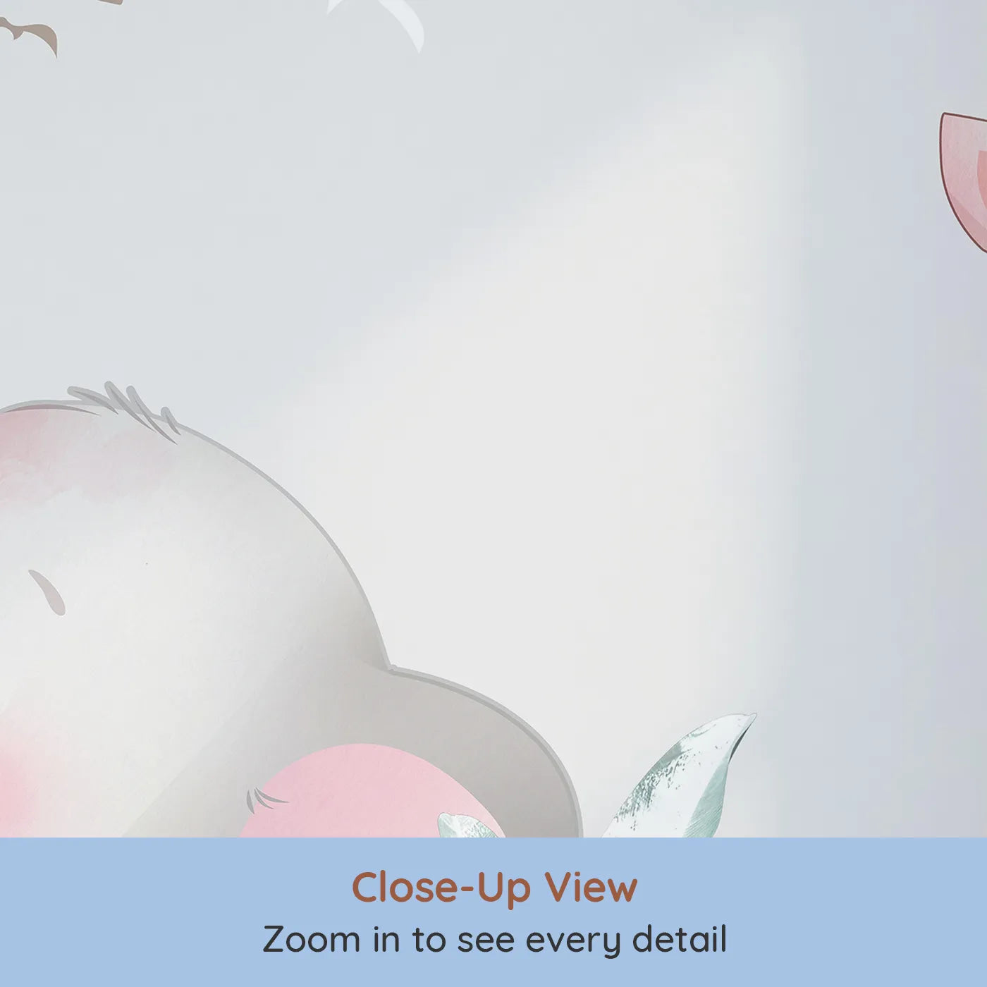 Close-up view of Whimsy Tots' Jungle Friends Party Wall Mural (Turn Their Room into the Sweetest, Most Gentle Safari).Gender-Neutral