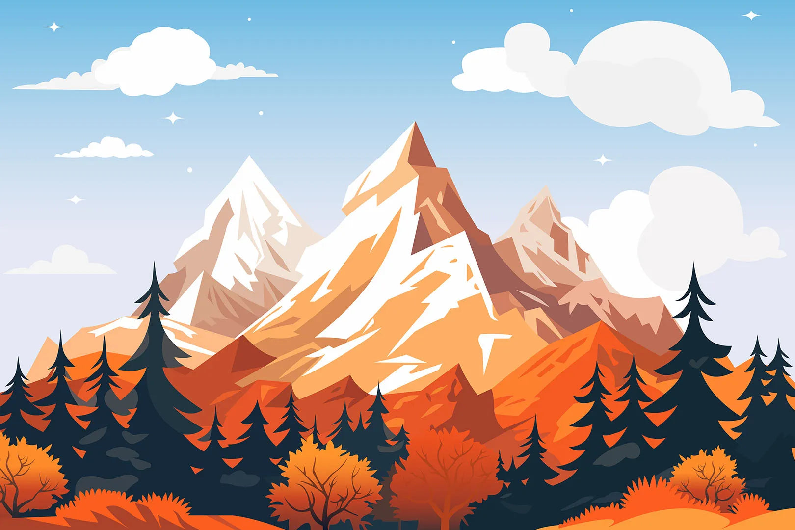 Where Golden Peaks Touch a Bright Blue Sky