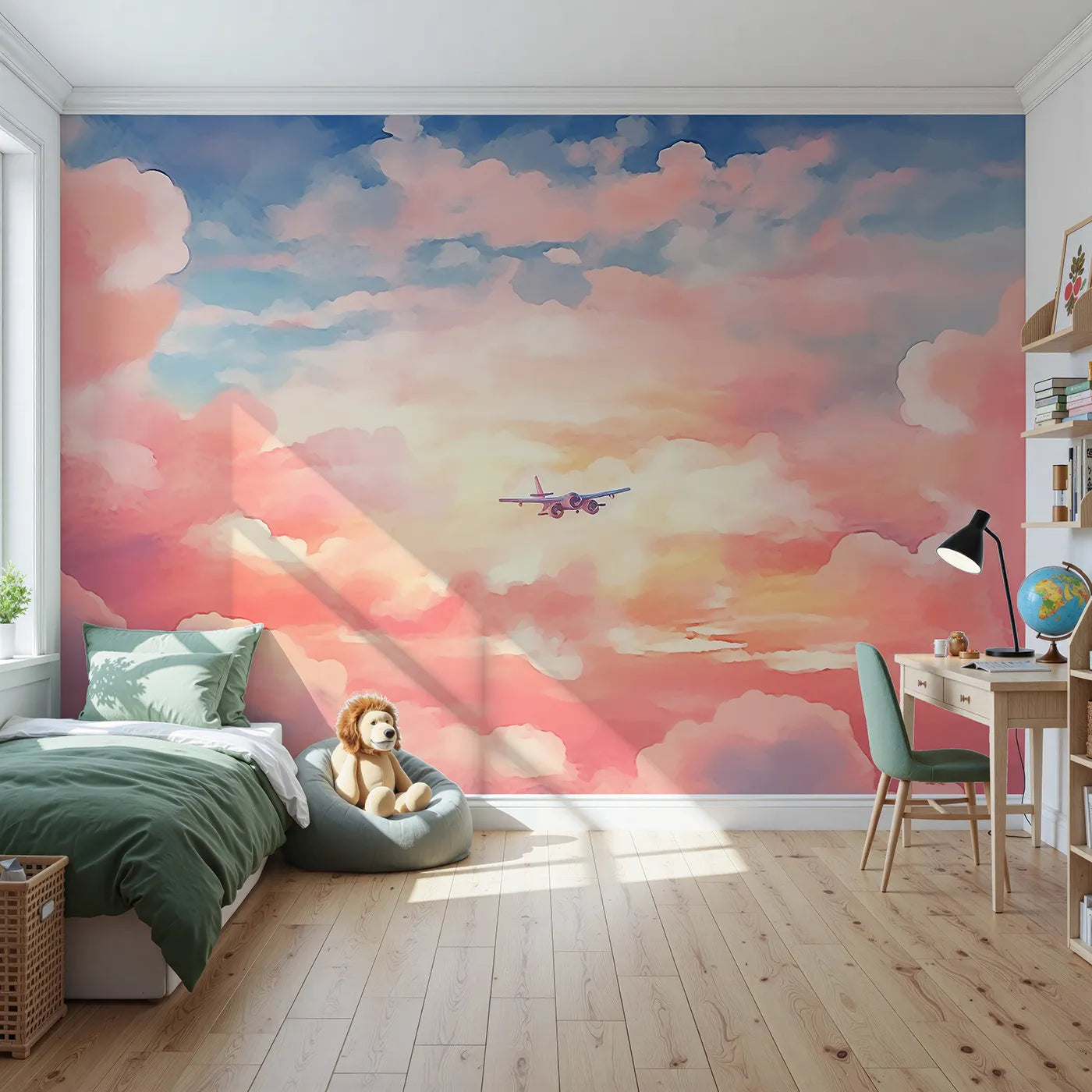 Front view of Whimsy Tots' Anime Sunset Flight Wall Mural