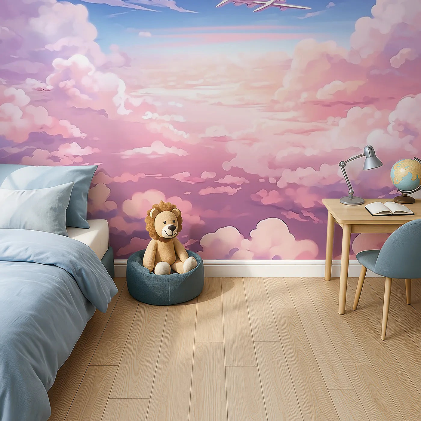 Top-down view of Whimsy Tots' Anime Sky High Wall Mural (Turn Their Room into a Dreamy, High-Flying Adventure).Gender-Neutral