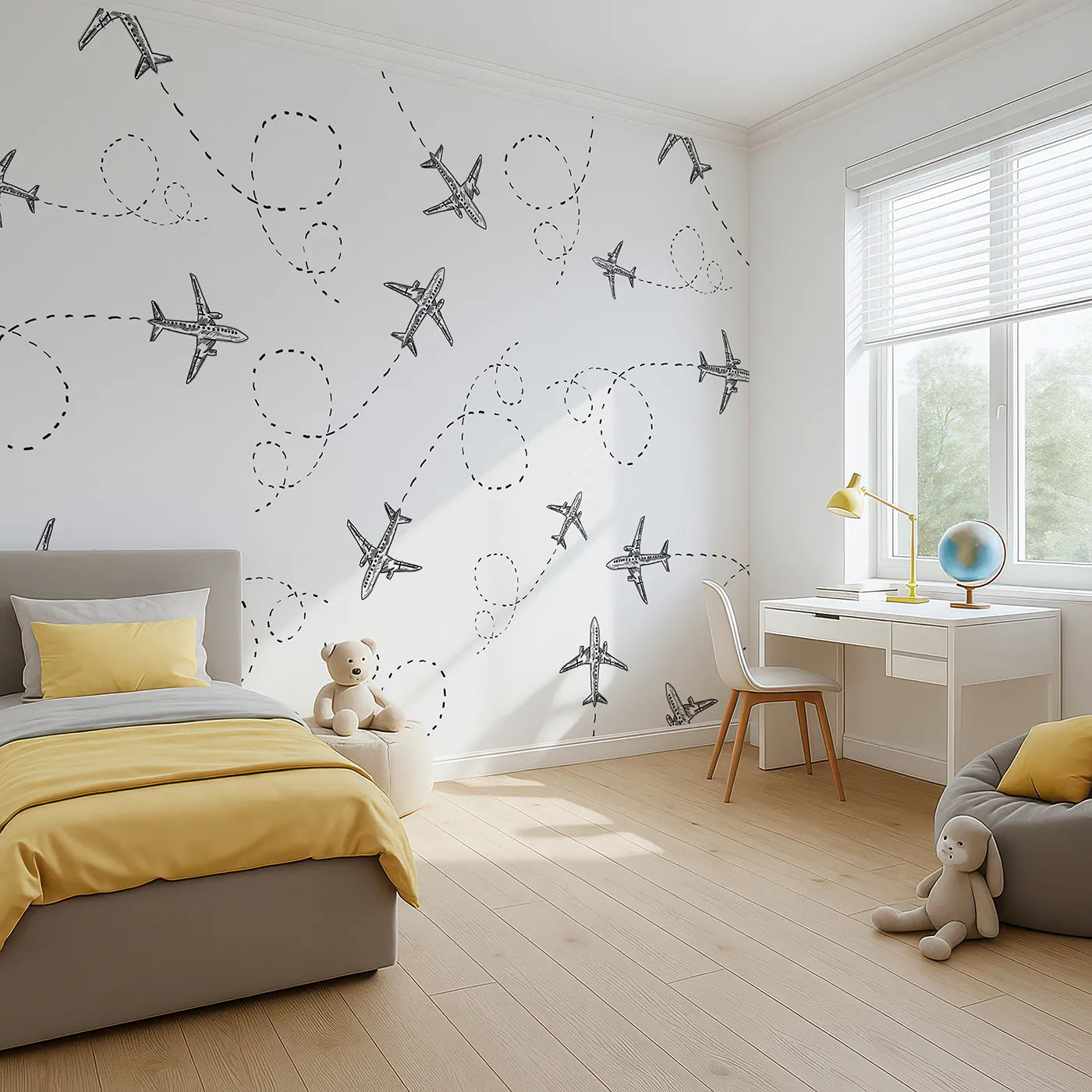 Angled view of Whimsy Tots' Flying High Wall Mural (Turn Their Room into a Sky Full of Whimsical Adventure).Gender-Neutral